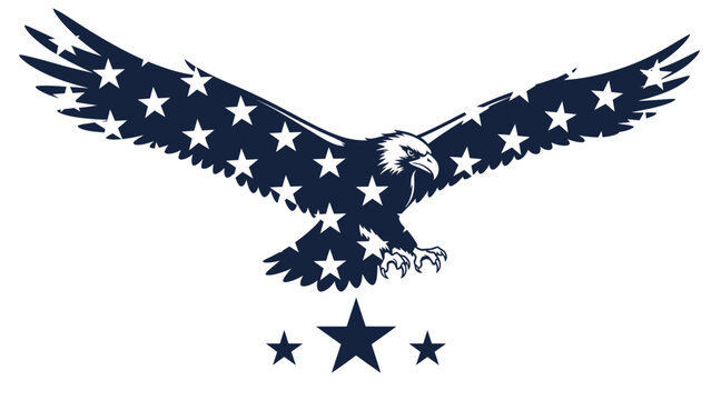Stylized american eagle with star pattern and propaganda silhouette vector on whit background