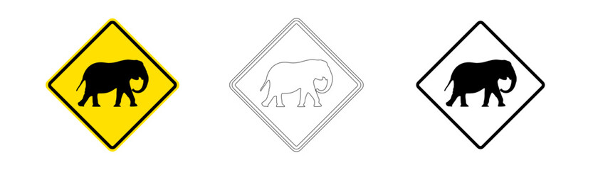 Elephant crossing traffic sign in vector format