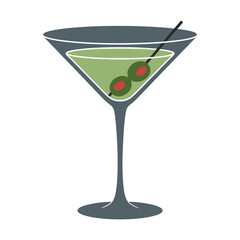 Classic martini with two olives on a pick, a sophisticated cocktail for celebration