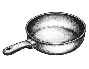 An isolated stainless steel and cast iron frying pan set with a silver handle sits as empty metal kitchenware equipment for cooking food on a white background