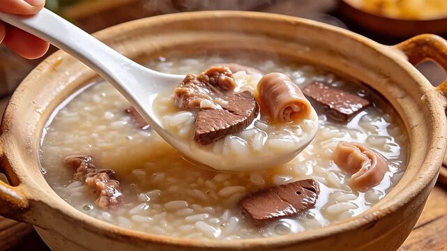 Hot porridge with meat and offal