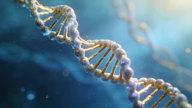 DNA double helix in blue-gold glow, premium regenerative skincare science concept.
