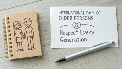 International Day of Older Persons card with pen
