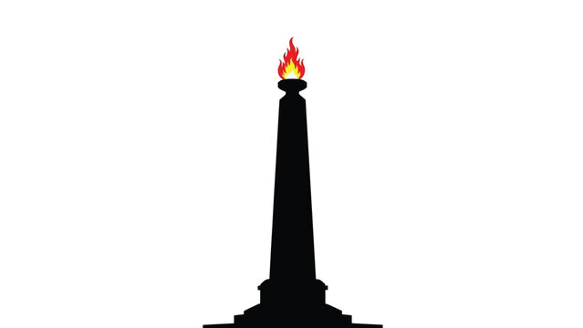Silhouette of a monument with a flame on top on white silhouette vector on whit background