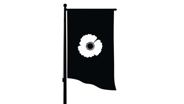 Black flag with white poppy flower symbol on pole silhouette vector on whit background - Powered by Adobe