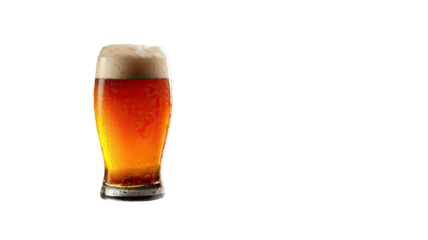 Glass of beer with foamy head resting on wooden barrel moody pub atmosphere beverage scene isolated on white background