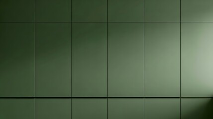 Minimalist dark sage green wall paneling with subtle vertical and horizontal grid lines creating modern architectural texture