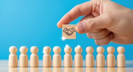 Leadership trust concept with handshake icon above team figures