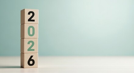2026 wooden blocks minimal business concept on light background