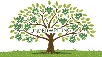 Underwriting Concept Tree with Checkmarks and Shield Symbols