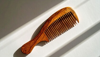 Wooden comb casting a long shadow in warm sunlight