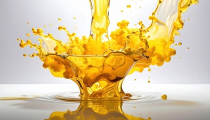 Yellow liquid splash in motion with abstract golden effect