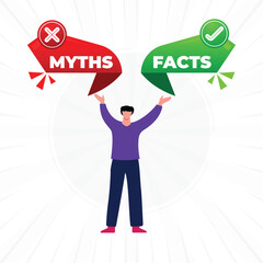  Facts vs myths illustrations, myths vs facts design template,  myths vs facts with check and cross sign
