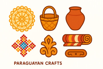 Paraguayan crafts vector icons bright artisanal flat style