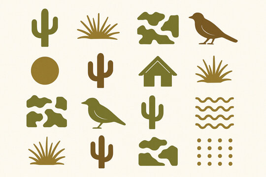 Paraguayan Chaco region vector icons rustic minimal flat style