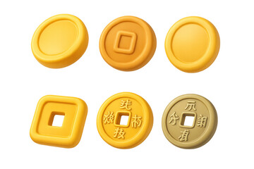 Coin icon set with circular and square designs for digital and print use