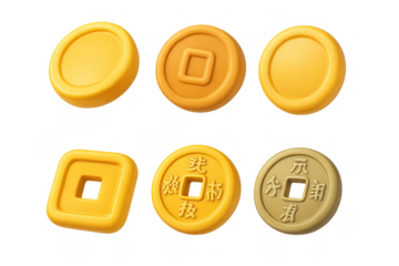 Coin icon set with circular and square designs for digital and print use
