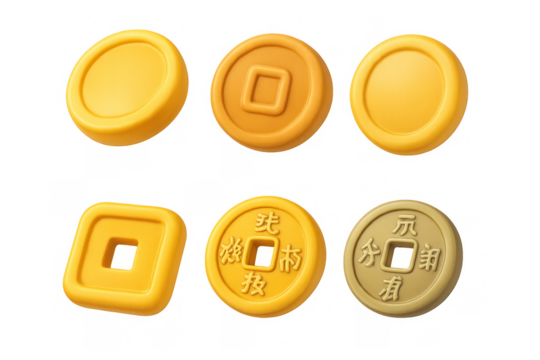 Coin icon set with circular and square designs for digital and print use - Powered by Adobe