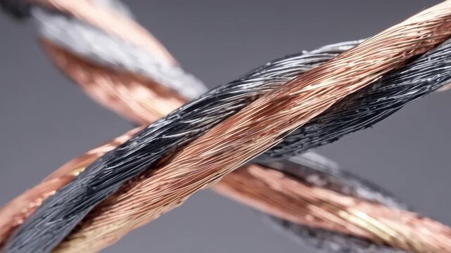 Closeup medium shot of twisted pair copper cables showcasing detailed wiring and insulation layers highlighting typical communication cable structure