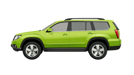 Naklejka premium A green SUV parked on a light background. its sleek design and modern features. ideal for automotive advertisements or lifestyle imagery