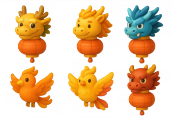 Dragon and phoenix lanterns for chinese new year decoration or festival design