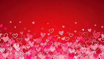 Beautiful pink hearts on red background for valentine's day