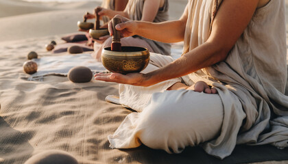 Calm Meditative State During Sound Healing Practice in Desert