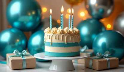 Celebrating joy with a beautiful cake and festive decorations for a special occasion