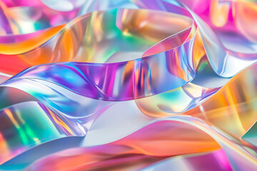 Vibrant iridescent ribbons in shimmering colors dance across modern background