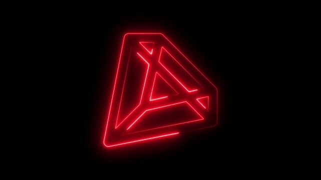 Red Neon Outline of a Geometric Diamond Shape on Black Background jewel