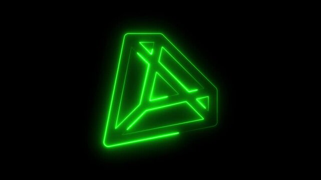 Green Neon Outline of a Geometric Diamond Shape on Black Background jewel