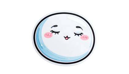 A round cartoon face with closed eyes, rosy cheeks, and a small smile, with a blue outline