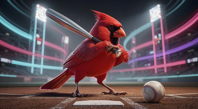 Neon Cardinal Athlete Ready To Hit Baseball