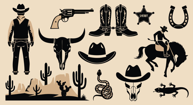 Western Cowboy and Desert Elements Collection Set.