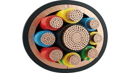 Cross-section of a multi-conductor cable, showcasing various colored insulated wires