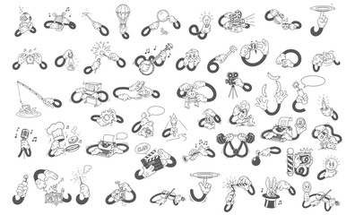 Naklejka premium Retro Cartoon Comic Hands Set, Vintage Mascot Character Actions and Gestures.