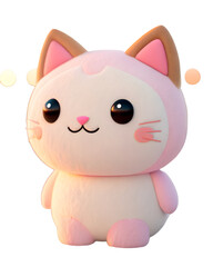 kawaii cat character  soft 3D plush toy smiling, pastel colors  transparent background PNG