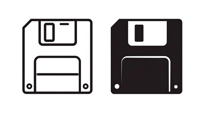 Obraz premium Illustration of black and white floppy disks on a plain white background viewed from the front