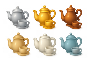 Simple teaware icon collection in warm tones for design and decoration