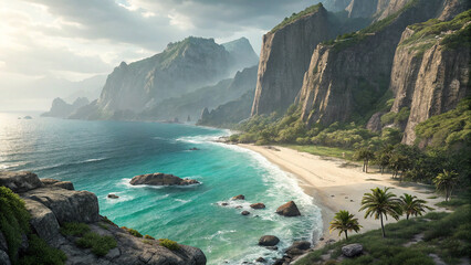 Pristine coastline with turquoise waters