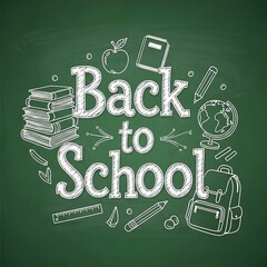 Back to School Chalkboard Illustration with Educational Elements.