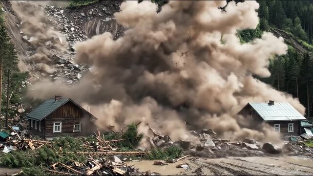 Landslide devastates homes in forest area with rocks