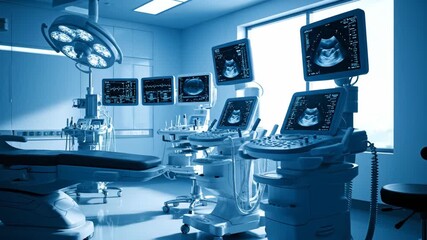 Advanced medical imaging technology and diagnostic equipment in a sterile, modern operating room, ready for precise patient care and comprehensive healthcare procedures - Powered by Adobe