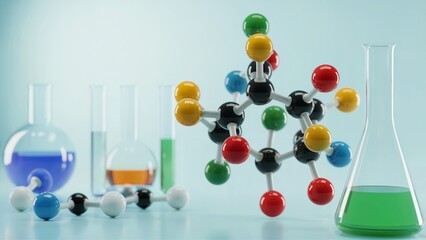 Colorful Molecular Structure 3D Render