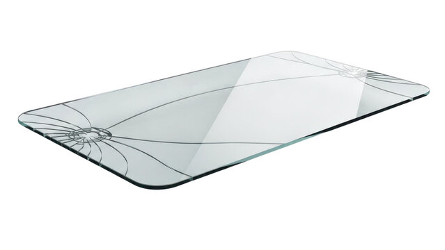 A close up view of a broken or cracked glass screen protector for mobile devices