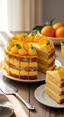 Delicious Orange Cake with Slices and Oranges.