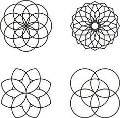 Fototapeta premium Sacred geometry icons set, circular mandala line art, minimal design 