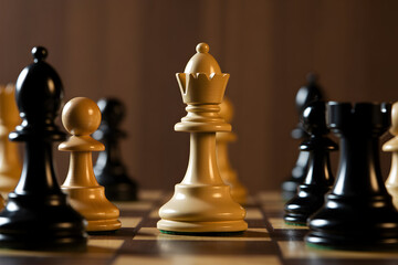 White Queen on a Chessboard with Other Pieces, strategy concept