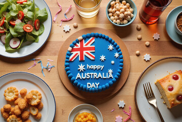 Australia Day Celebration Banner &ndash; Festive Cake and Table Setting for Social Media Posts and Patriotic Event Graphics