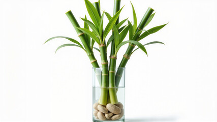 Lucky Bamboo Plant &ndash; Green Stalks in Glass Vase for Prosperity Decor, Asian New Year Celebrations, and Home Office Feng Shui